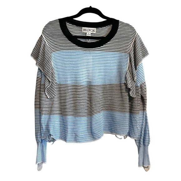 Wildfox Astor Aura Distressed Striped Ruffle Detail Sweater NWT Size S - Picture 1 of 12